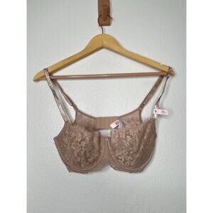 Victoria Secret Tan Floral Lace Wired Bra Size 34DD New